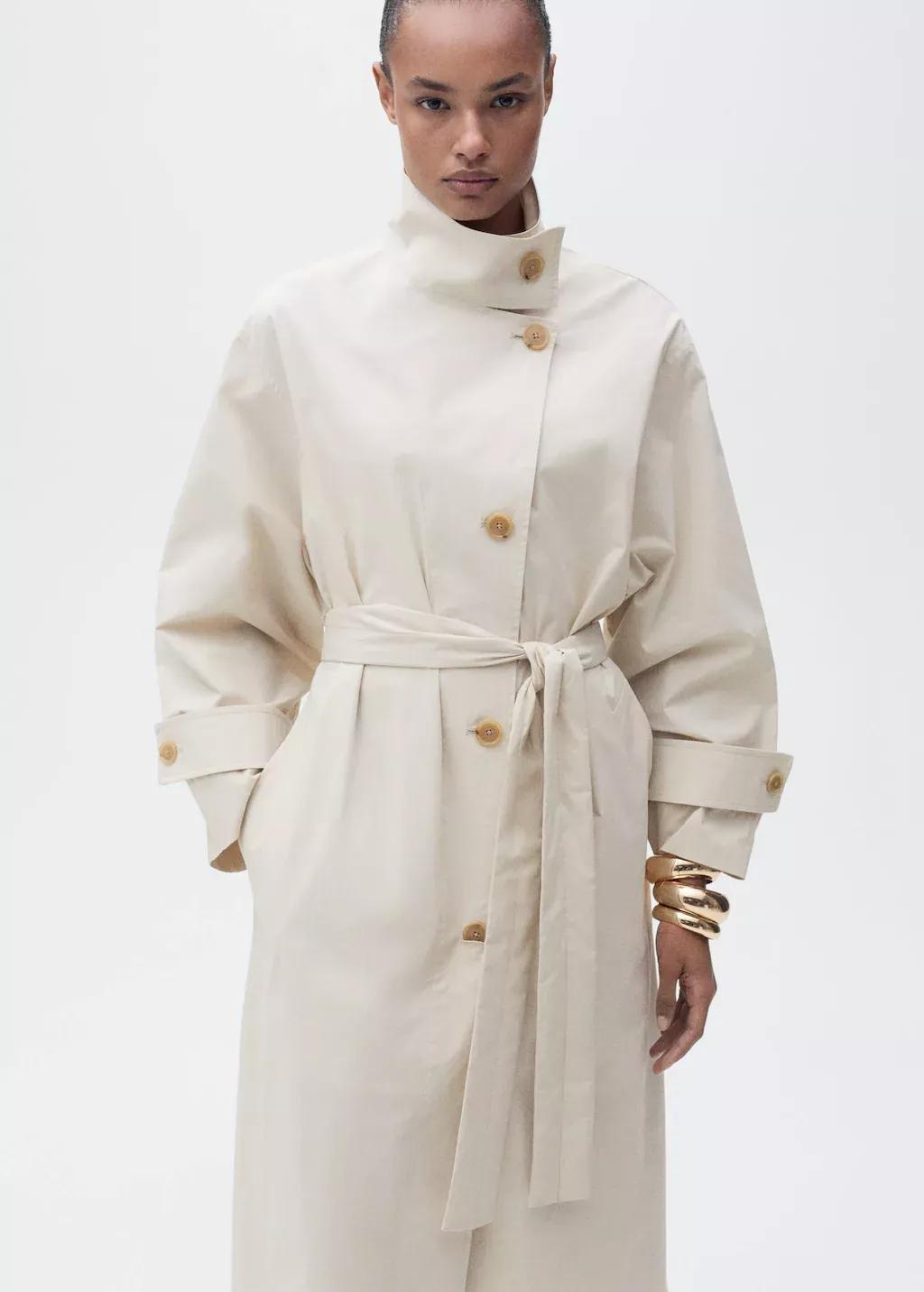 Grey Lt Pastel Oversized Cotton Trench Coat, , medium