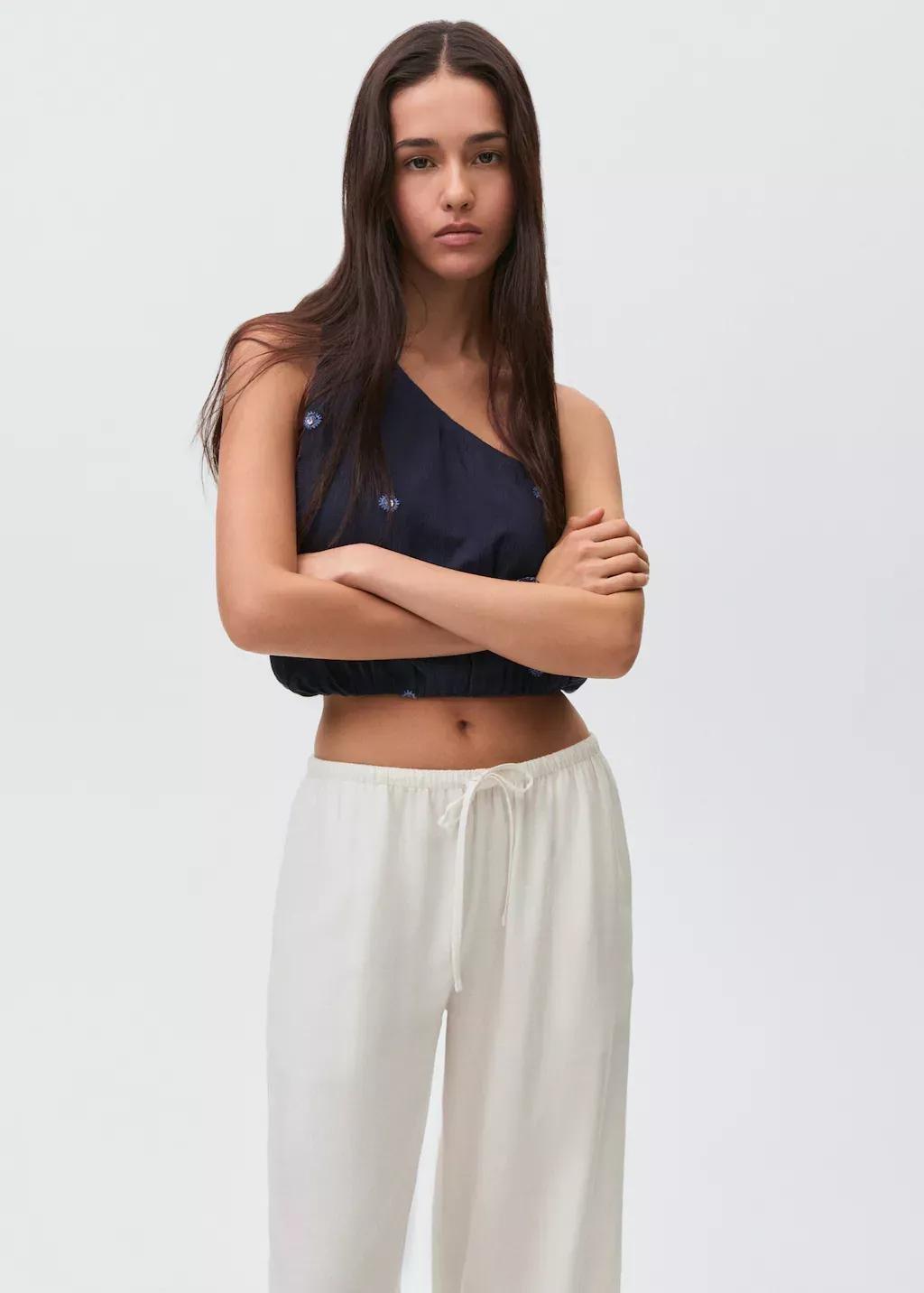 White Straight Linen-Blend Trousers, Kids Girls, , large image number 0