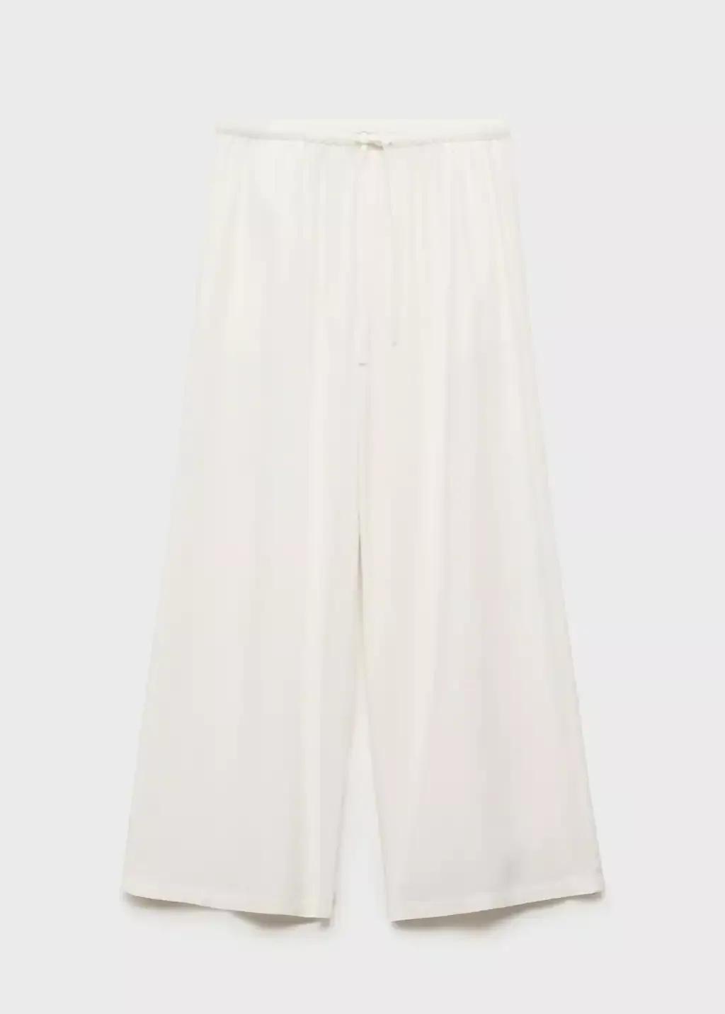 White Straight Linen-Blend Trousers, Kids Girls, , large image number 3