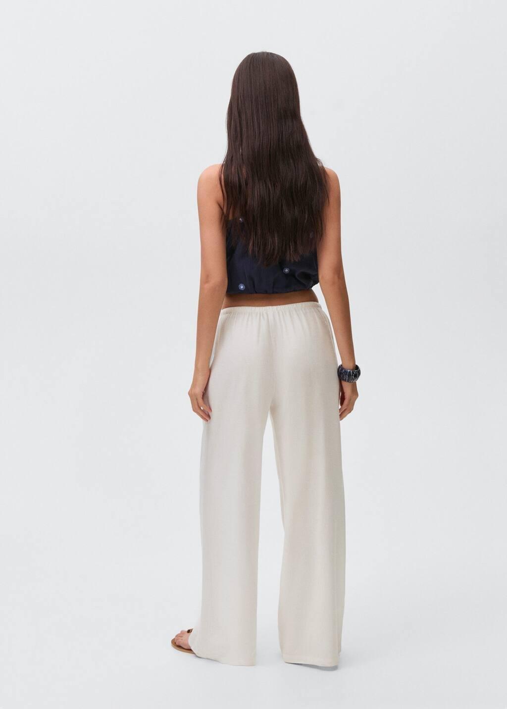 White Straight Linen-Blend Trousers, Kids Girls, , large image number 5