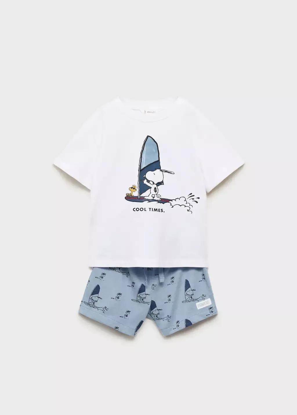 Blue Snoopy Short Pyjamas, Baby Boy, , large image number 0