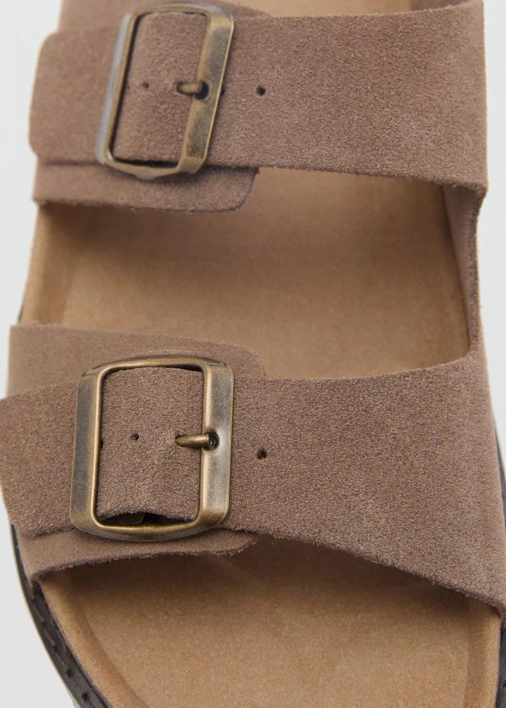 Brown Split Leather Sandals With Buckle, , large image number 1