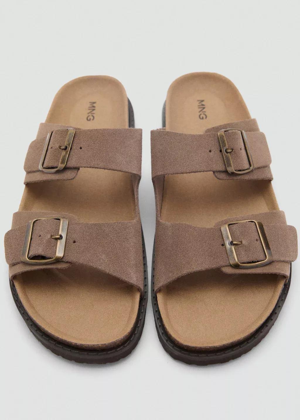 Brown Split Leather Sandals With Buckle, , large image number 2