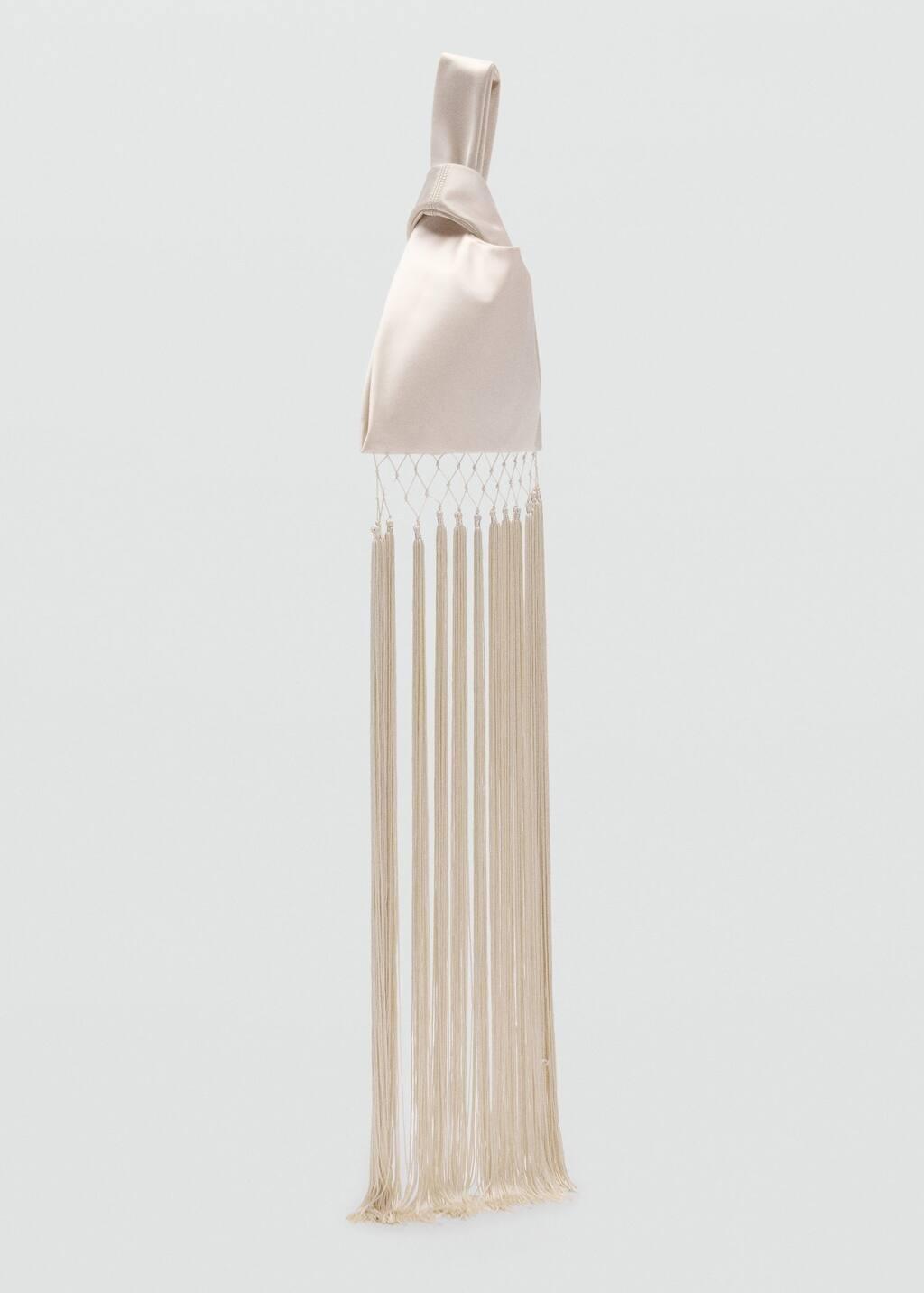 Beige Satin Handbag With Fringe Finish, Light Beige, large image number 0