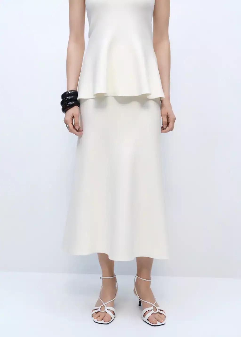 Beige Peplum Knit Skirt, , medium