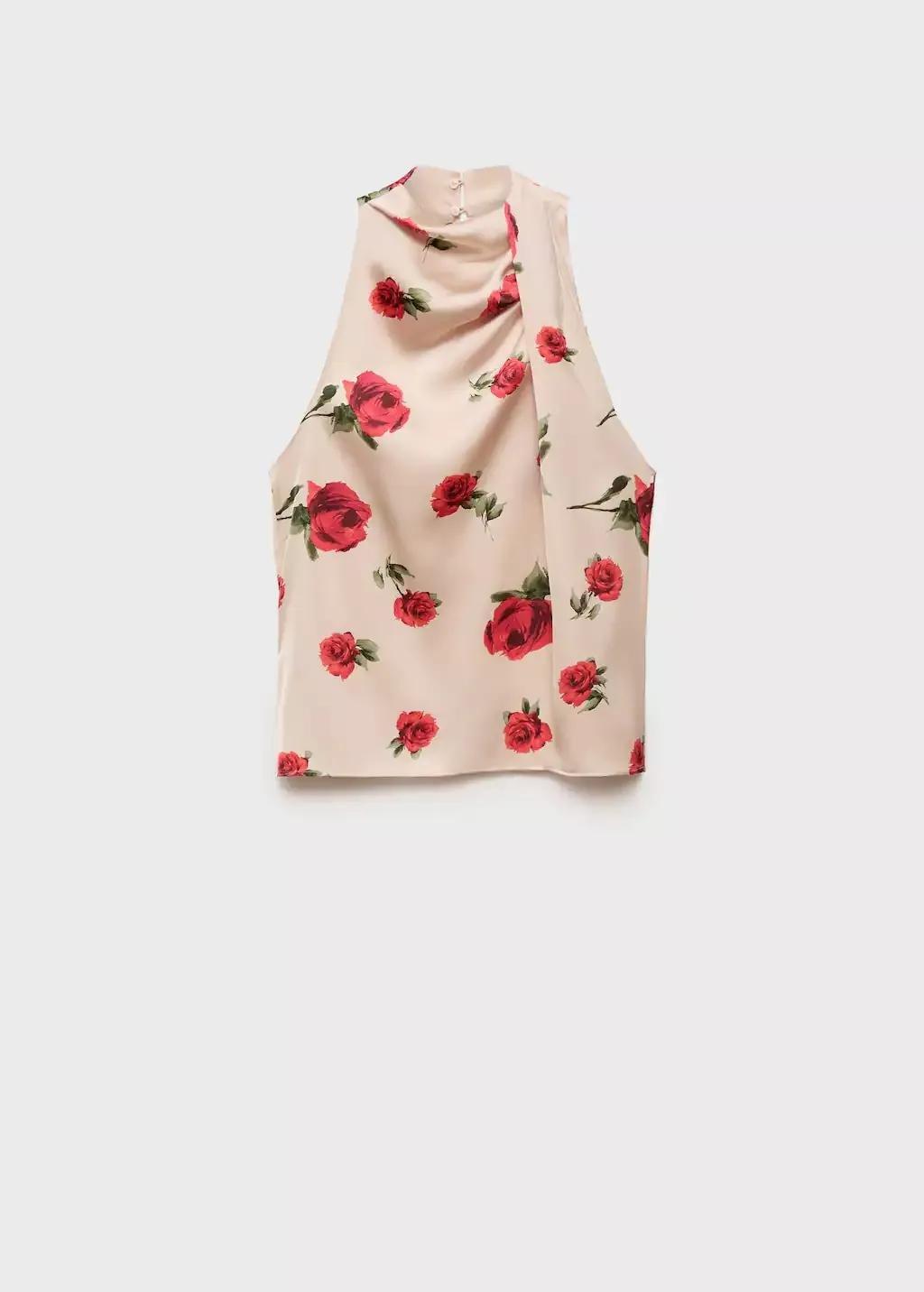 Beige Floral Satin Blouse, , large image number 3