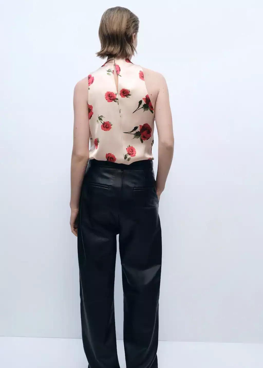 Beige Floral Satin Blouse, , large image number 6