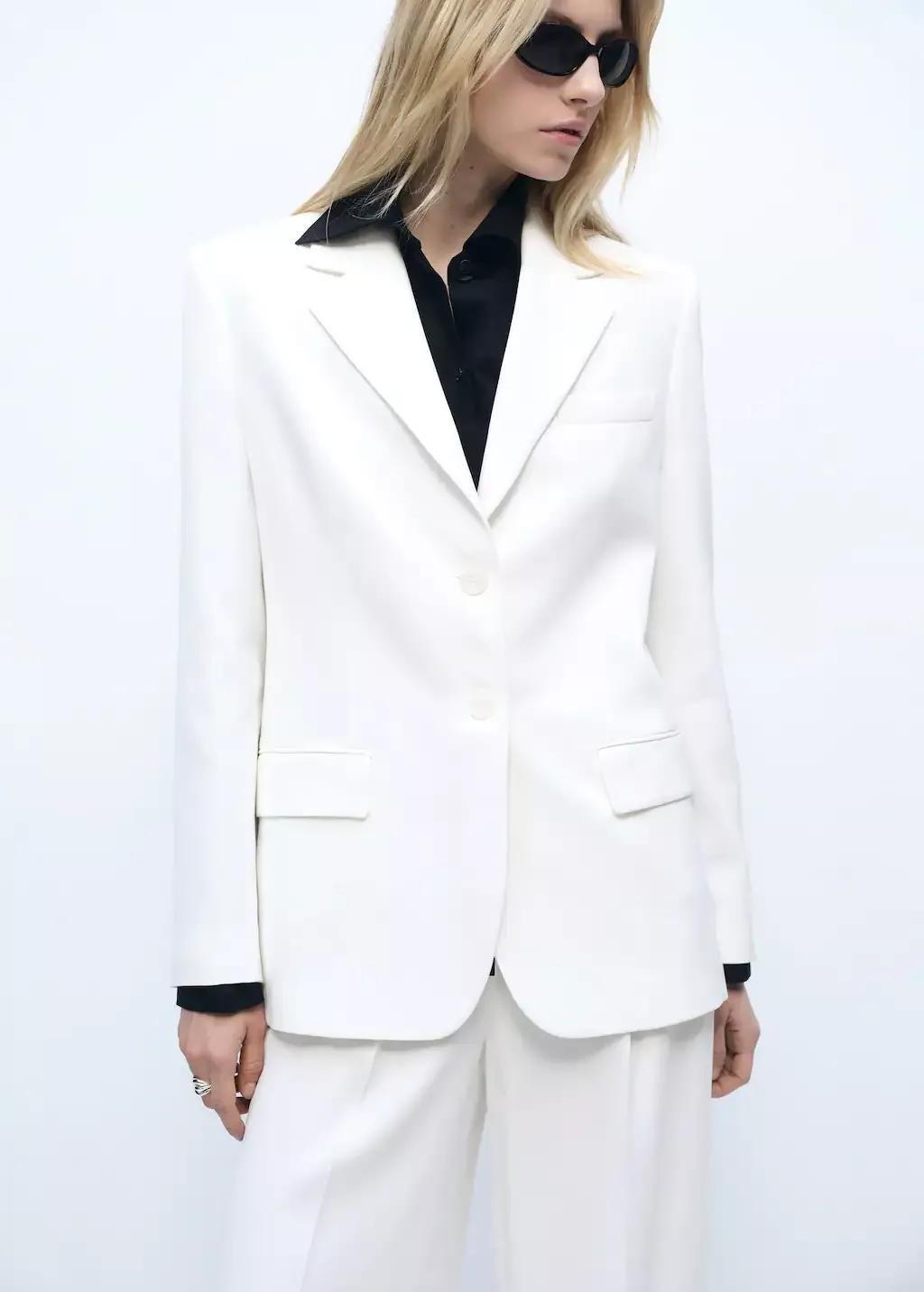 White Straight Button Suit Blazer, , large image number 0