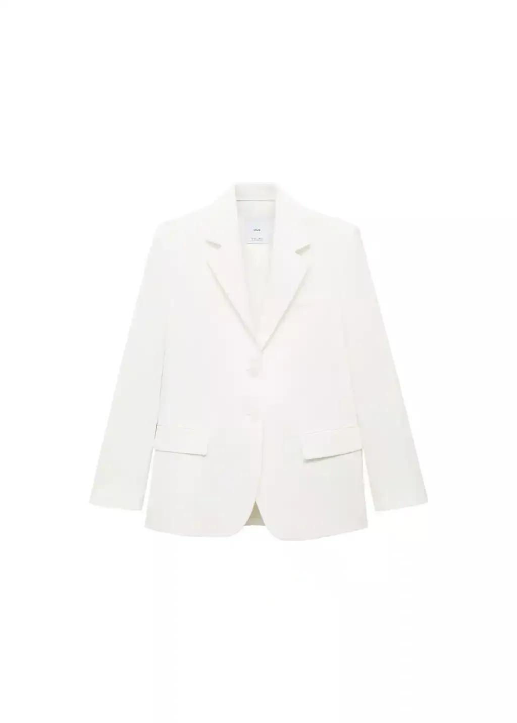 White Straight Button Suit Blazer, , large image number 3