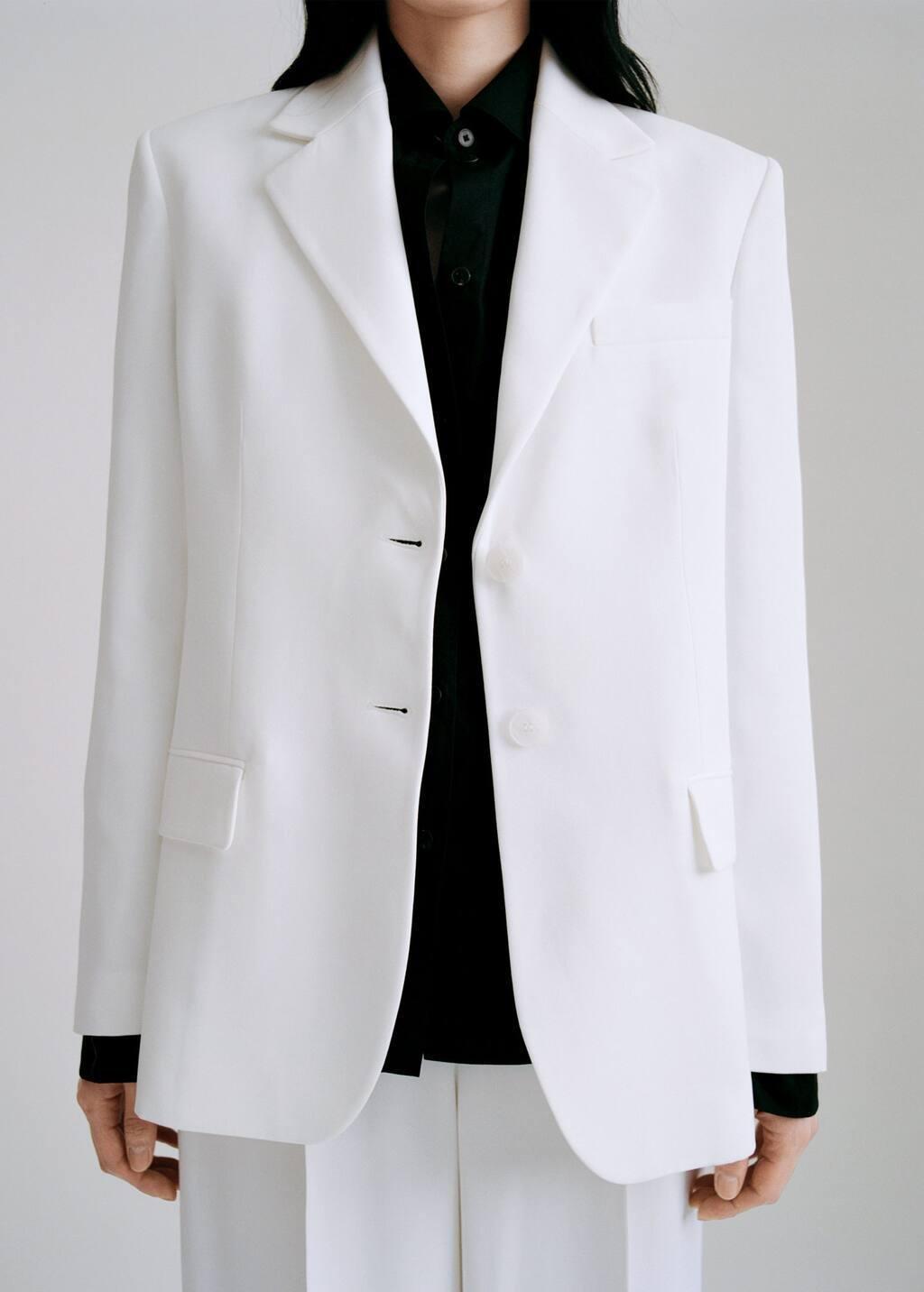 White Straight Button Suit Blazer, , large image number 7
