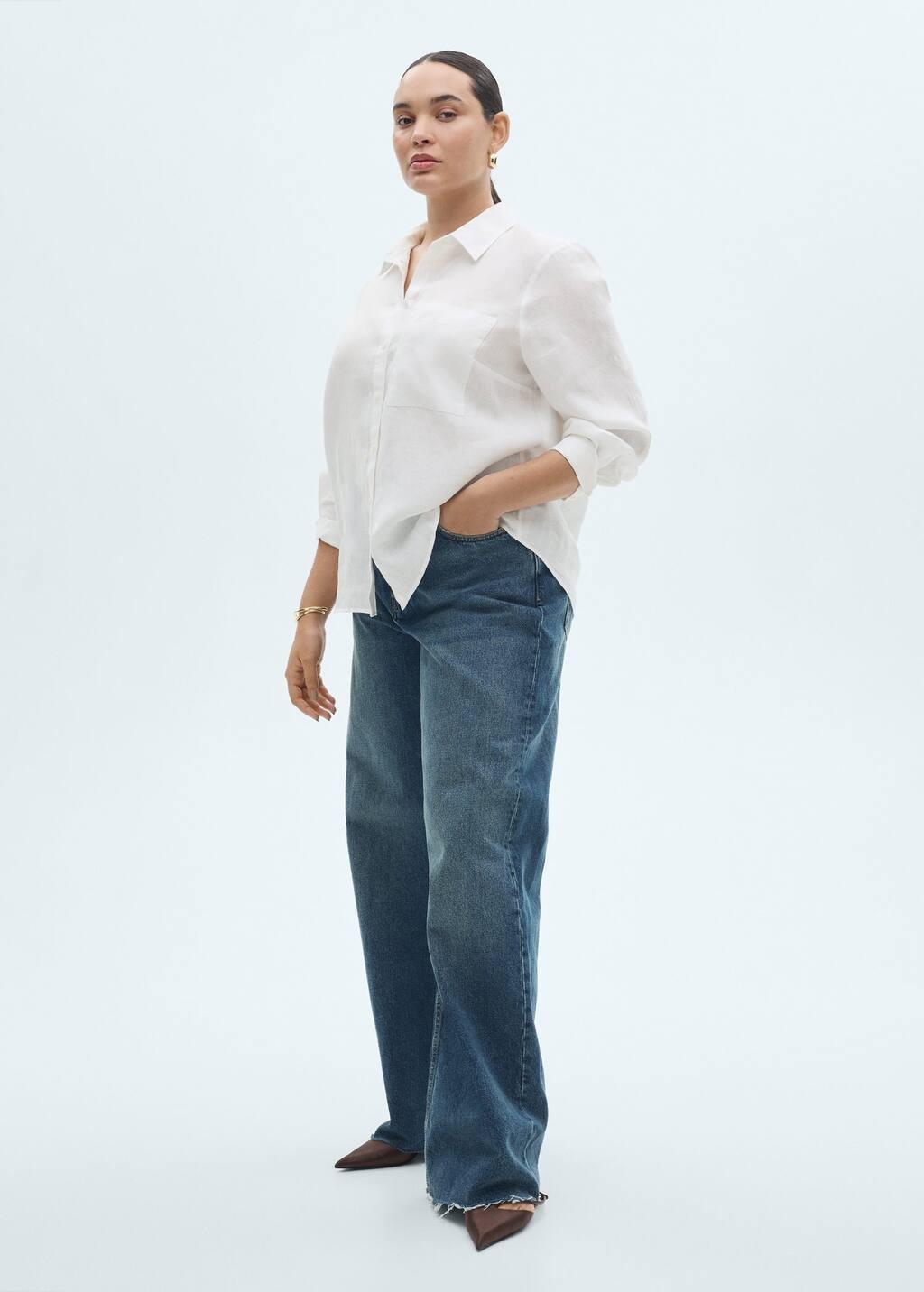White Pocket Linen Shirt, , large image number 2