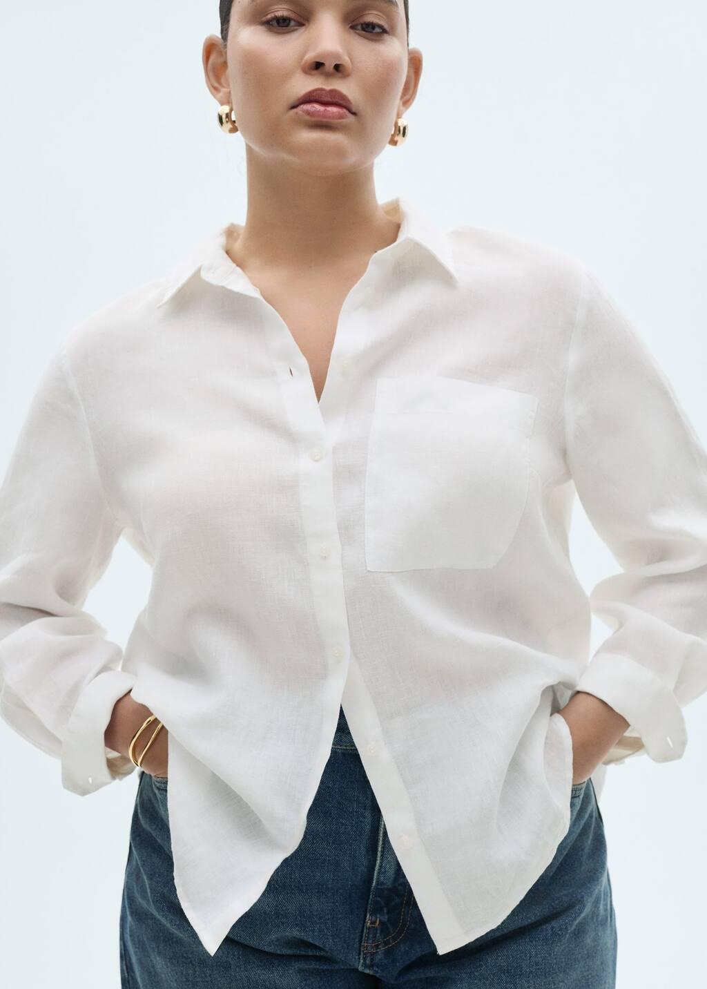 White Pocket Linen Shirt, , large image number 5