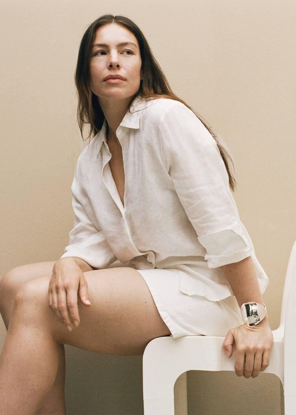 White Pocket Linen Shirt, , large image number 9