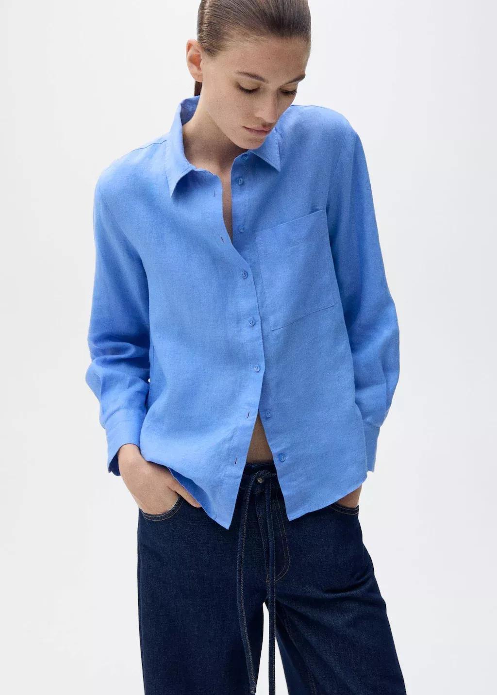 Blue Pocket Linen Shirt, , large image number 1