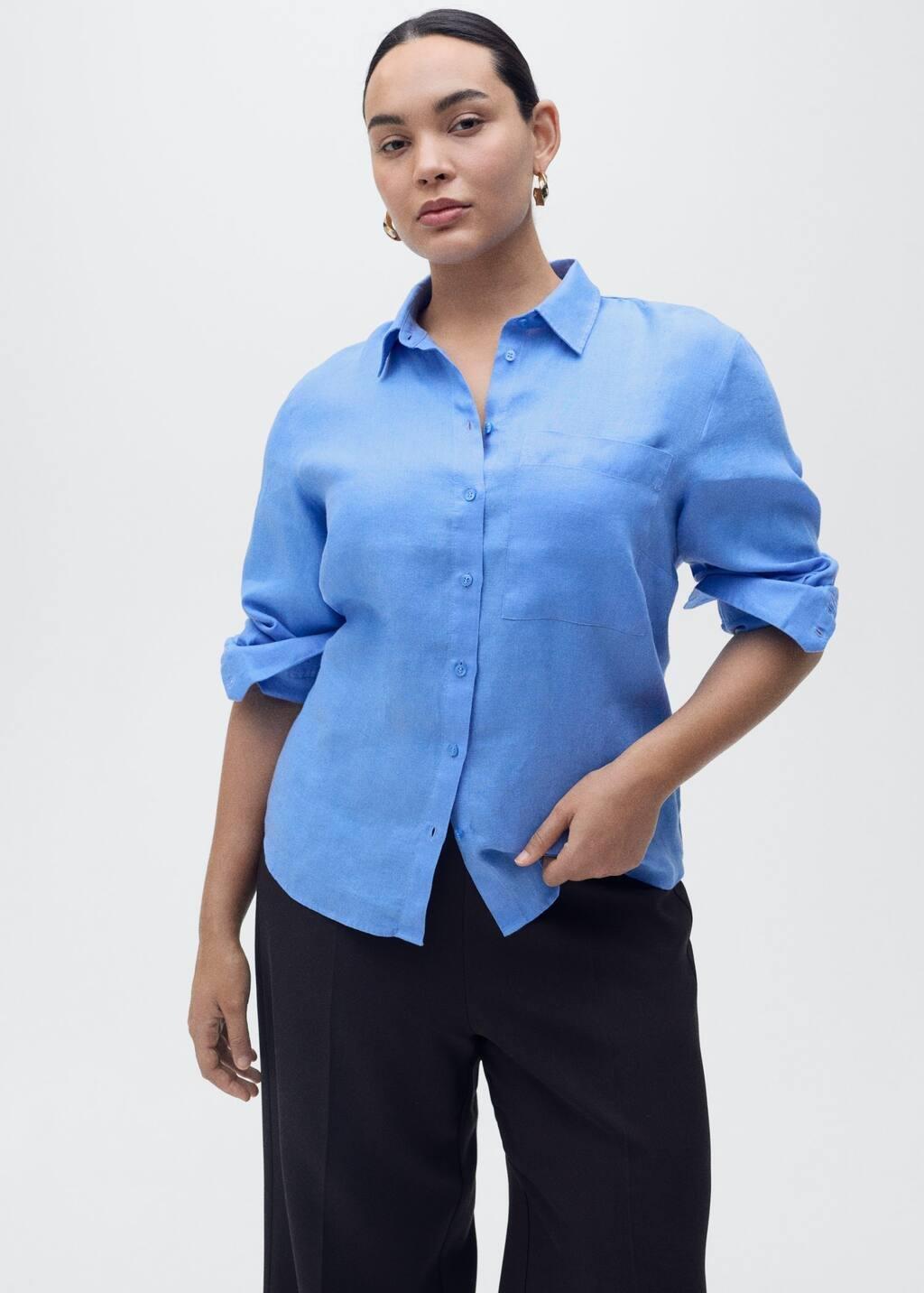 Blue Pocket Linen Shirt, , large image number 7