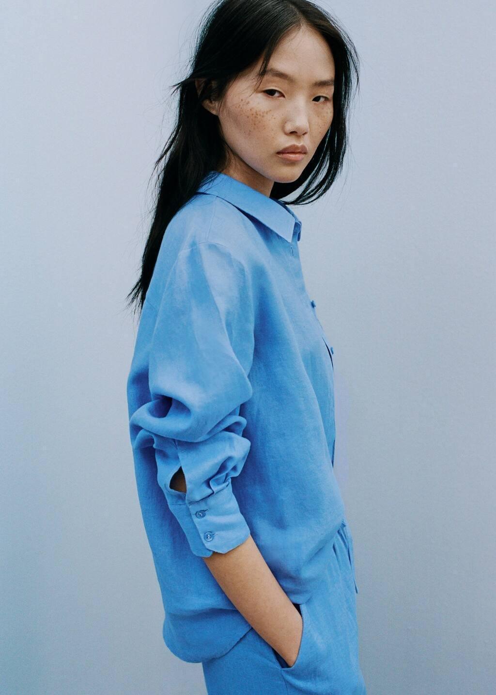 Blue Pocket Linen Shirt, , large image number 8