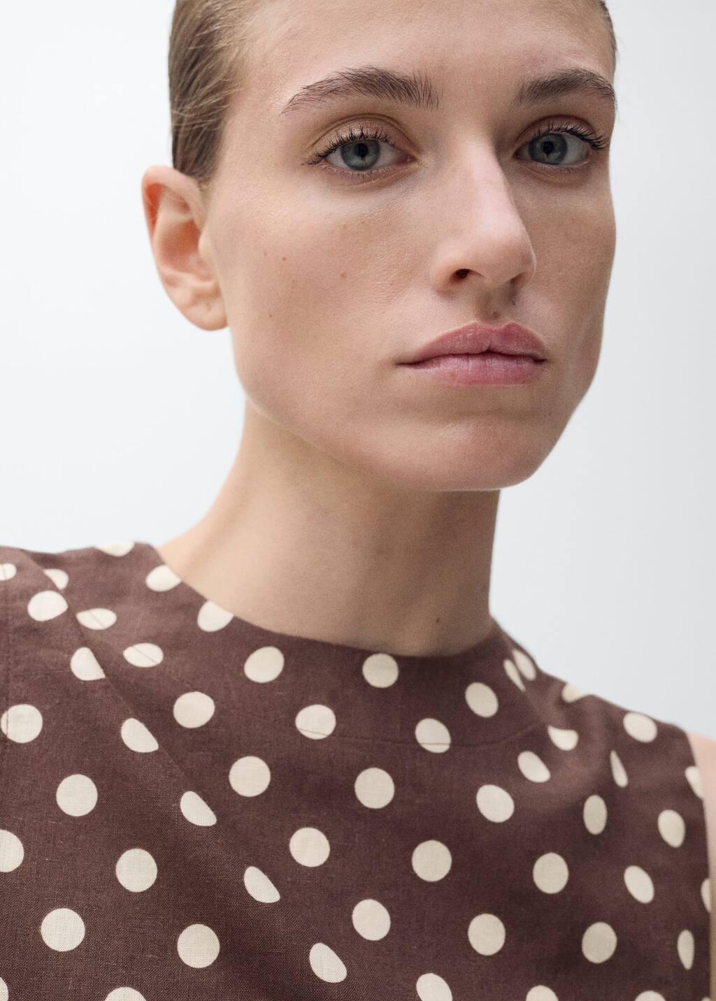 Brown Polka Dot Linen Crop Top, , large image number 1