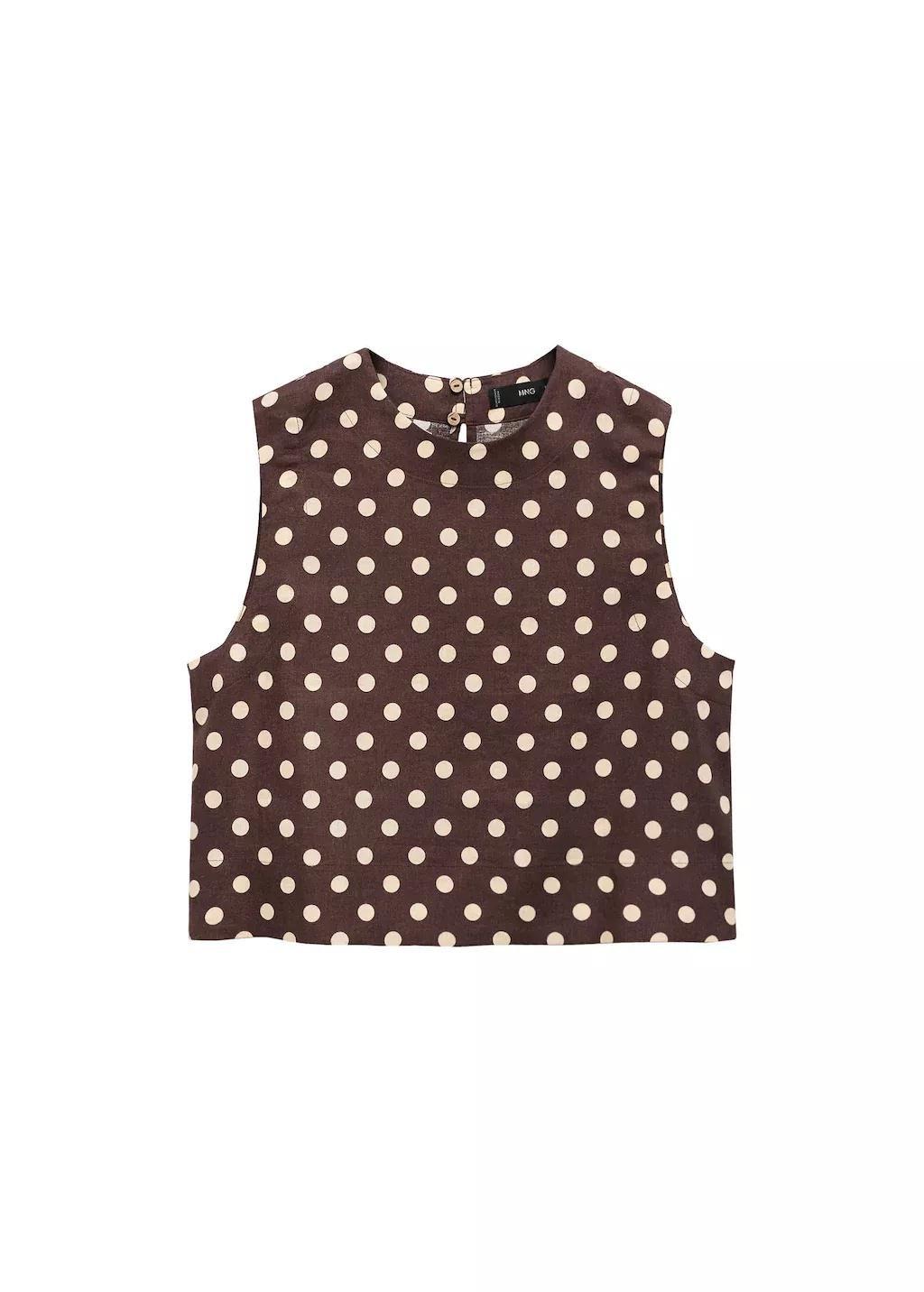 Brown Polka Dot Linen Crop Top, , large image number 3