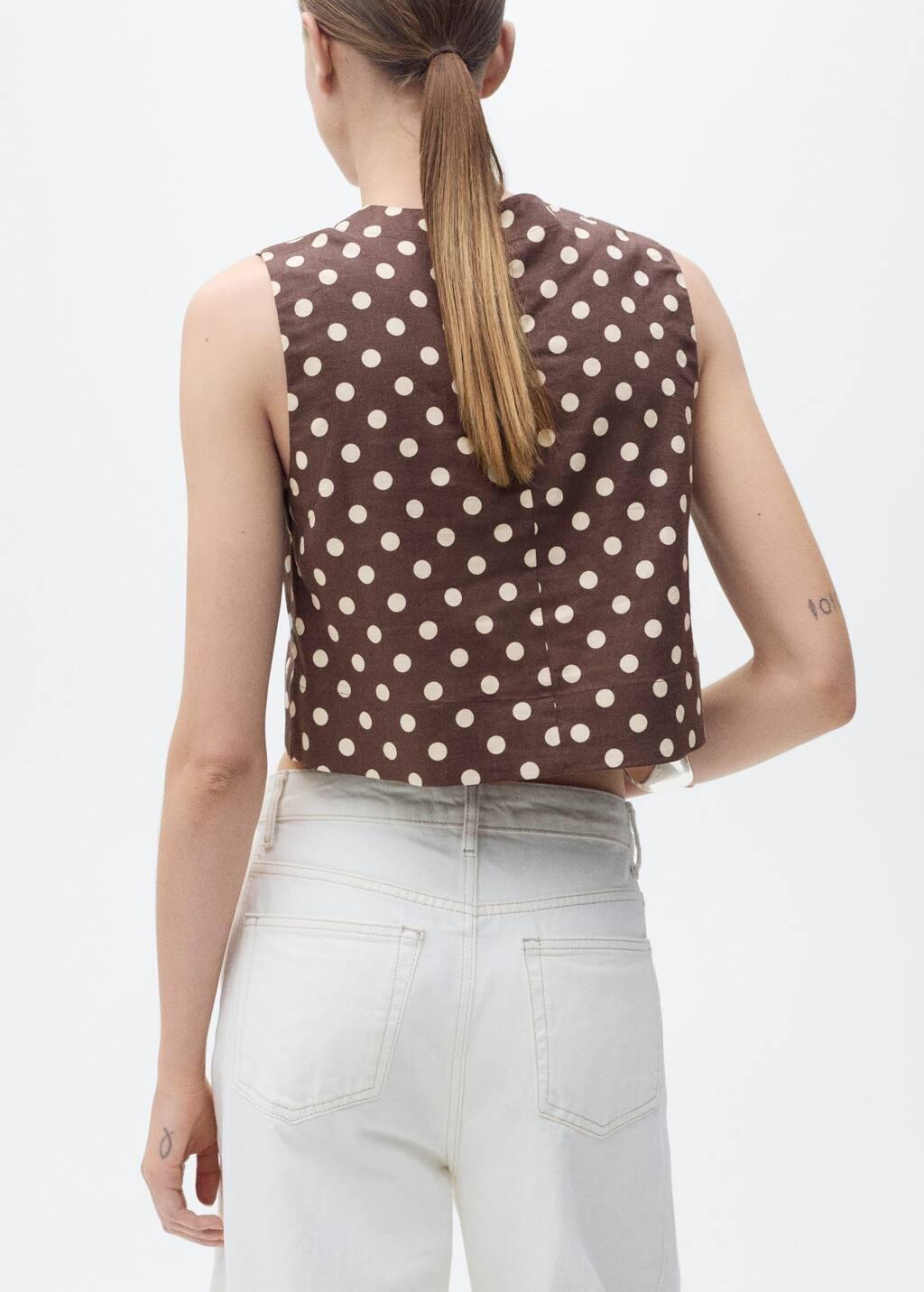 Brown Polka Dot Linen Crop Top, , large image number 5