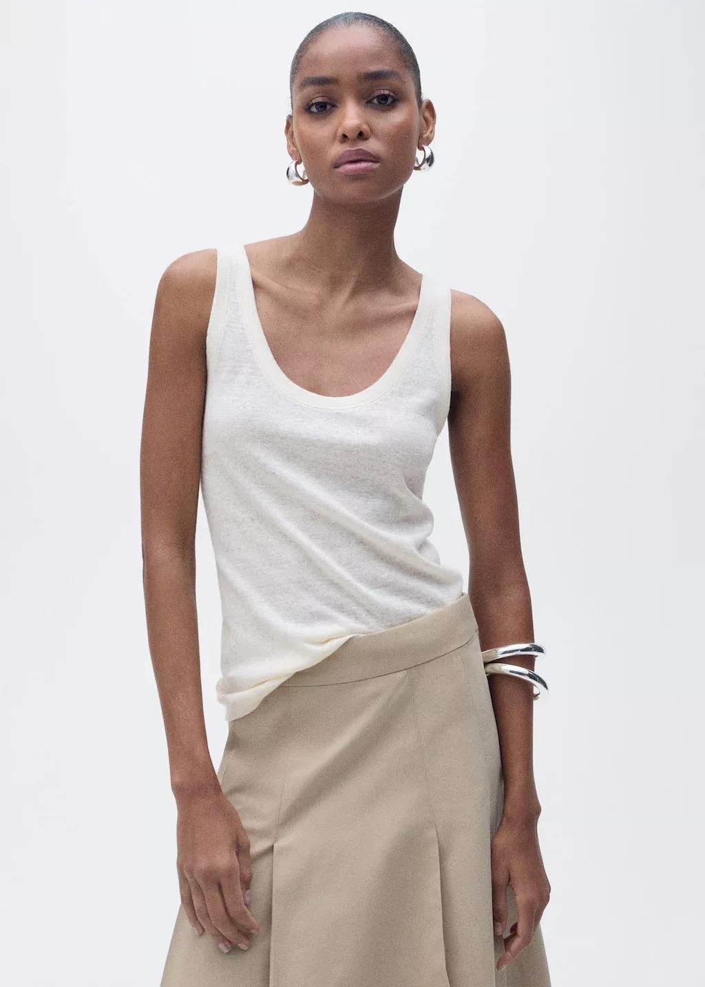 Beige Strap Linen Top, , large image number 0