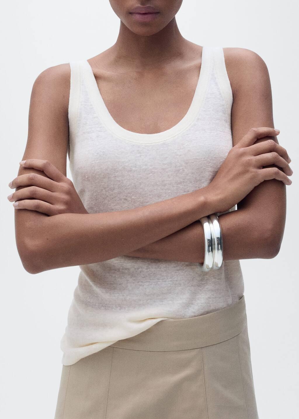 Beige Strap Linen Top, , large image number 1