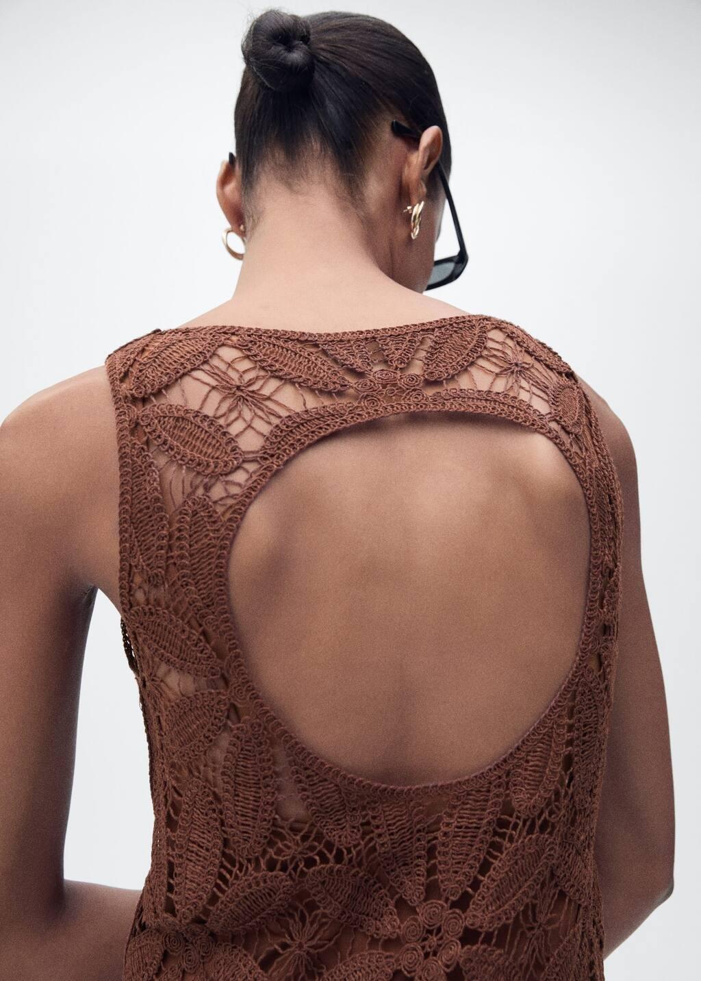 Brown Open Back Crochet Dress, , large image number 2