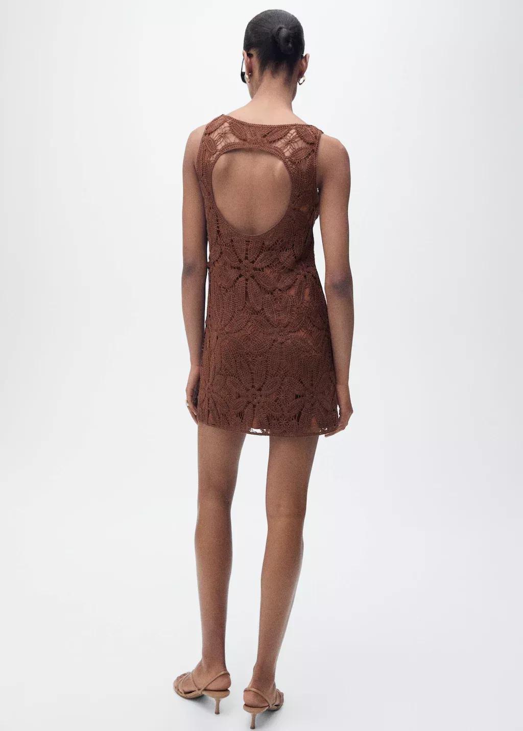 Brown Open Back Crochet Dress, , large image number 5