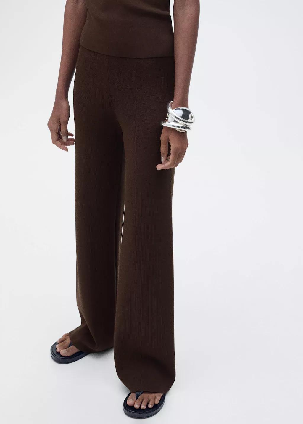 DARK BROWN Straight knitted trousers, , large image number 0