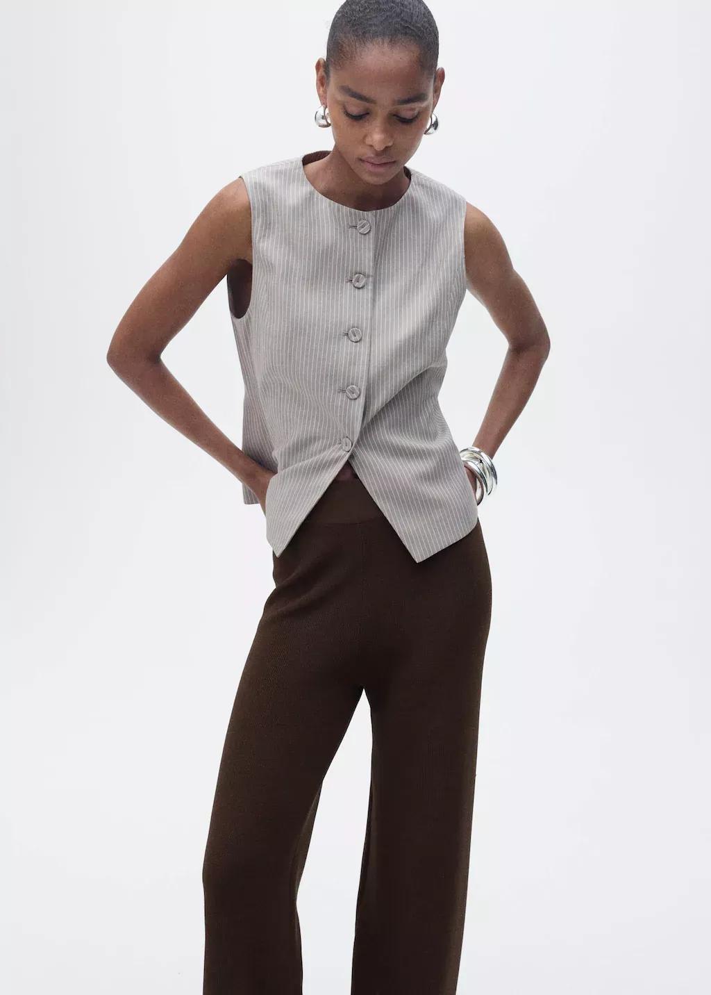 DARK BROWN Straight knitted trousers, , large image number 1