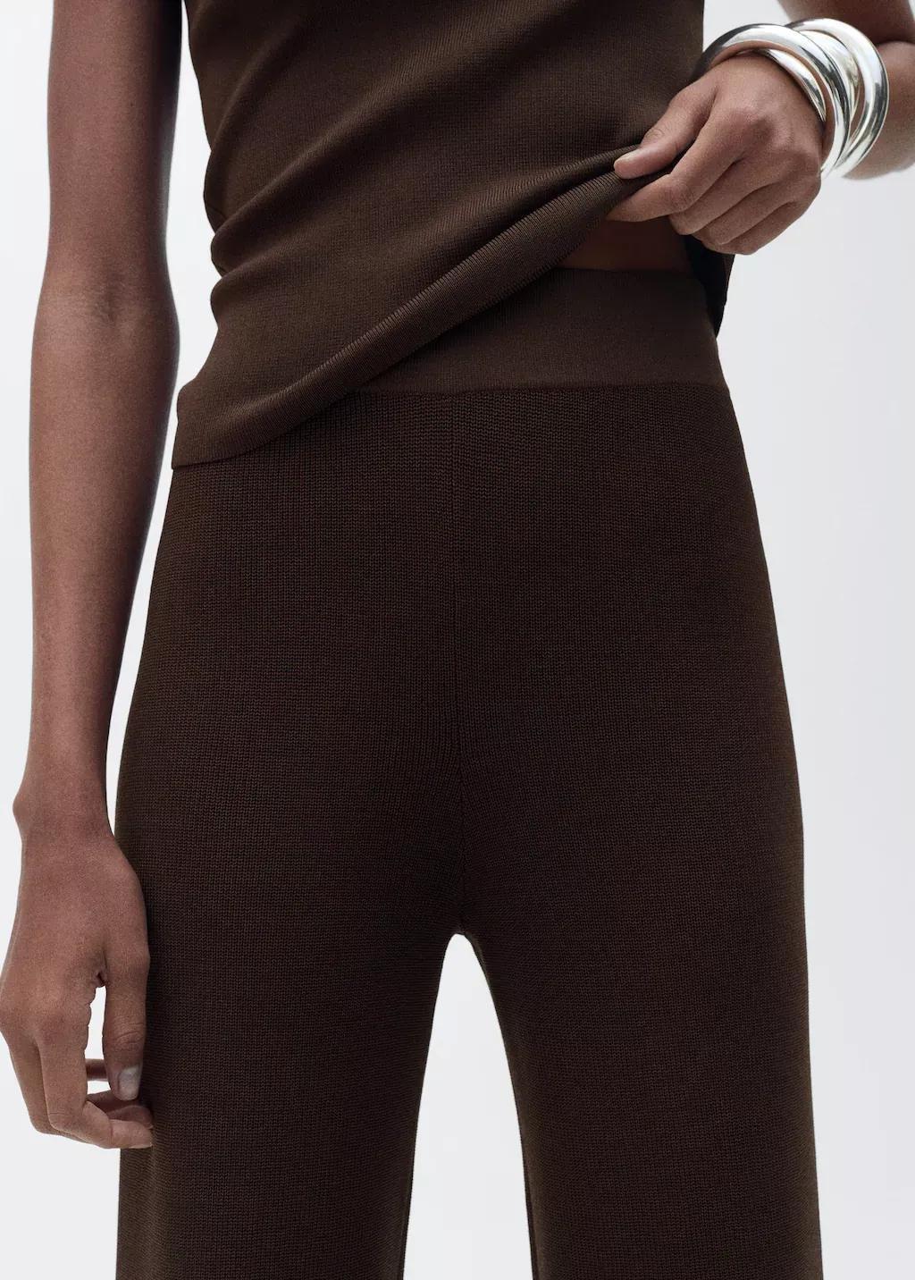 DARK BROWN Straight knitted trousers, , large image number 2