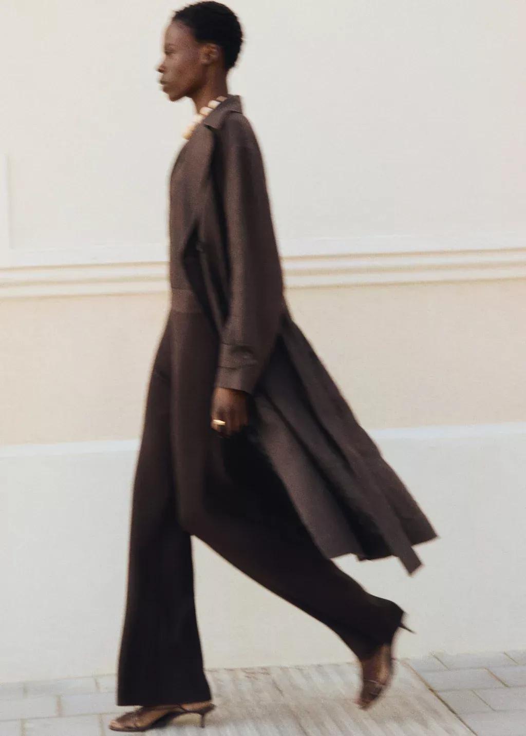 DARK BROWN Straight knitted trousers, , large image number 5
