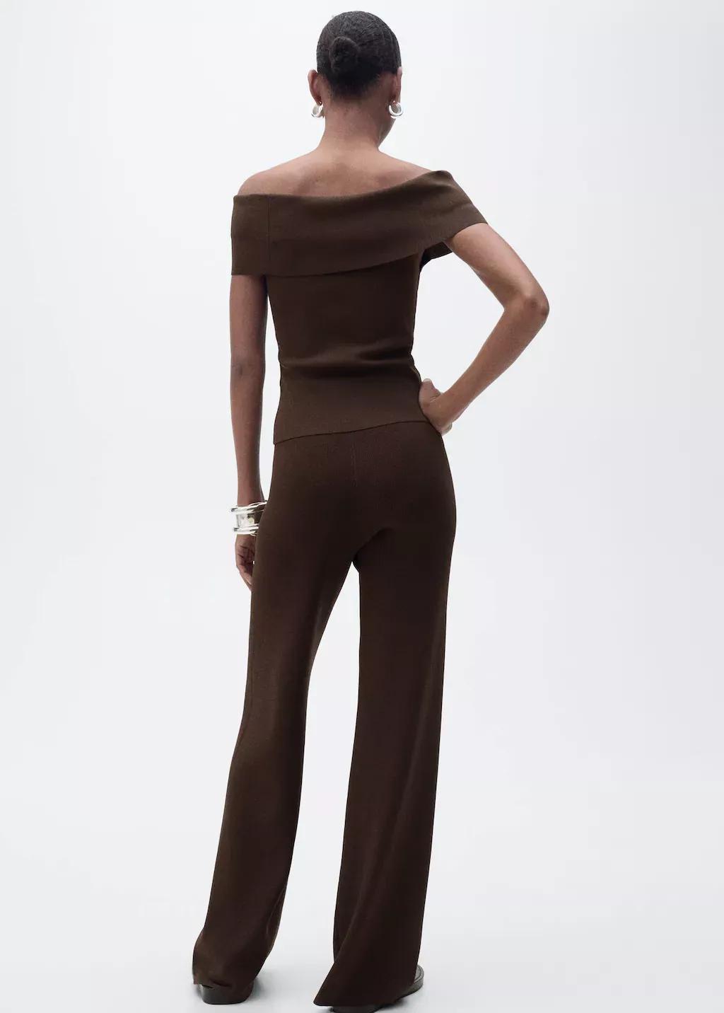 DARK BROWN Straight knitted trousers, , large image number 6