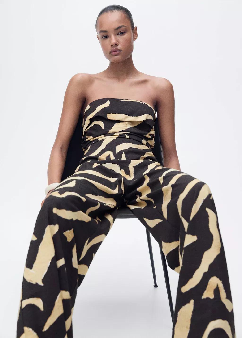 Black Printed Strapless Jumpsuit, , large image number 1