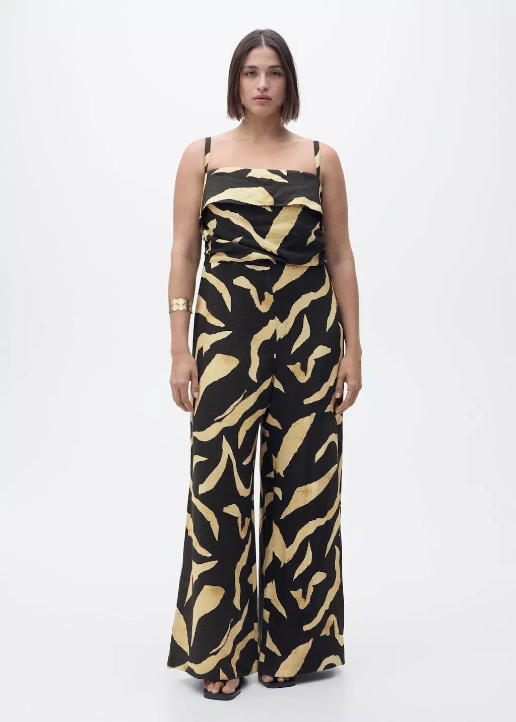 Black Printed Strapless Jumpsuit, , large image number 2