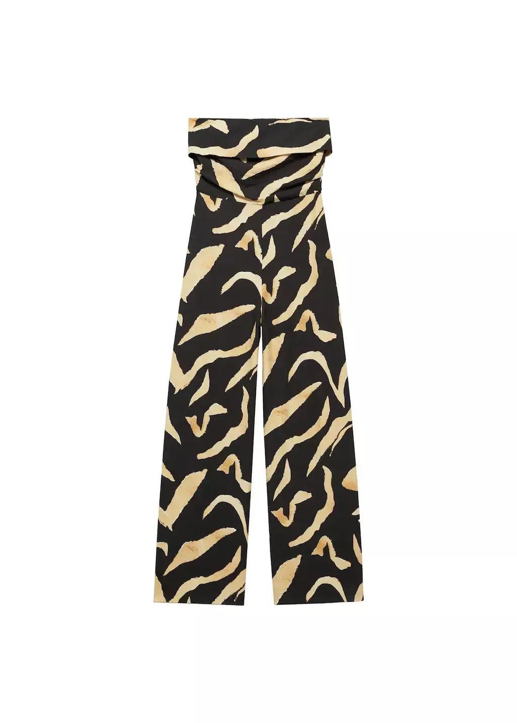Black Printed Strapless Jumpsuit, , large image number 3