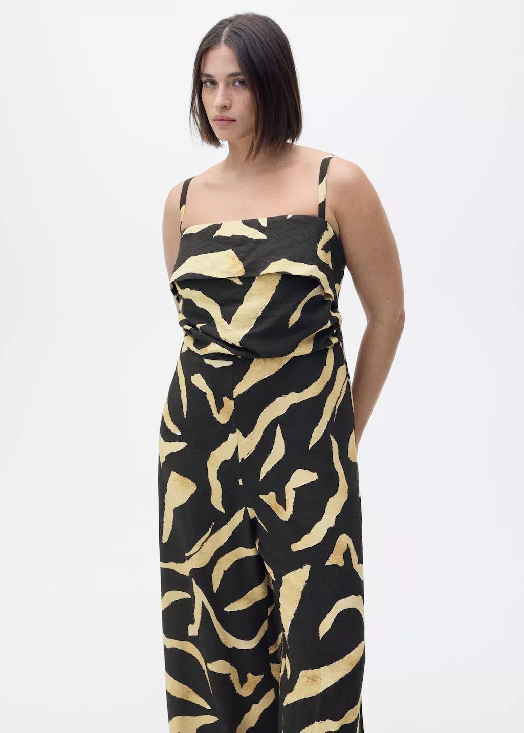 Black Printed Strapless Jumpsuit, , large image number 5