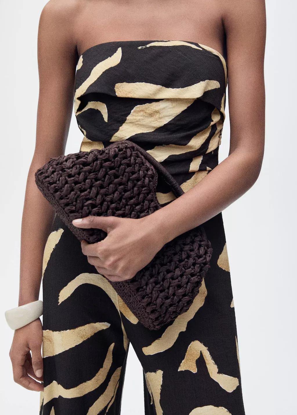 Black Printed Strapless Jumpsuit, , large image number 6