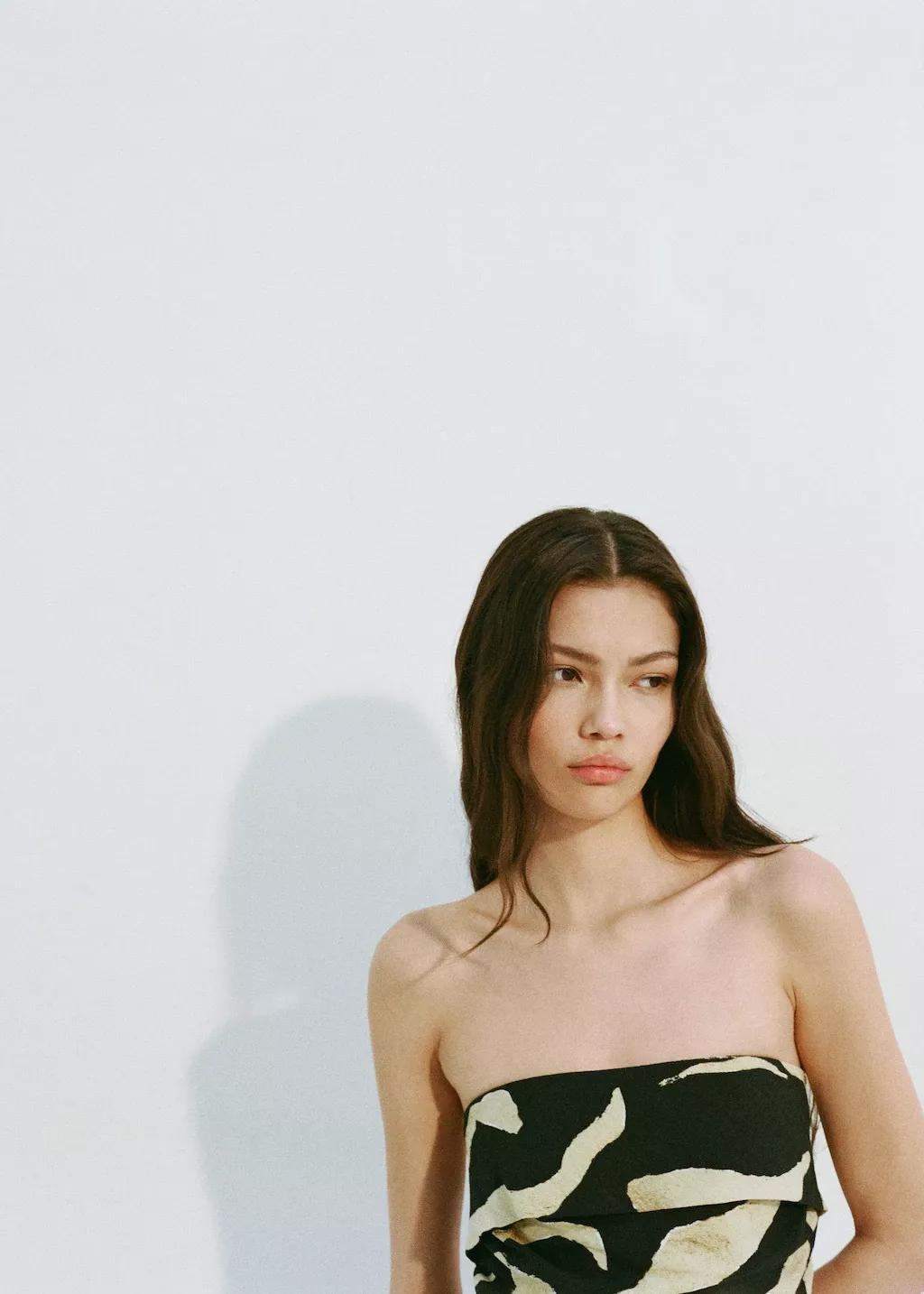 Black Printed Strapless Jumpsuit, , large image number 8