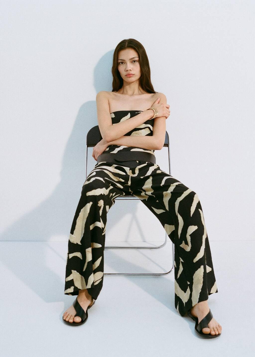 Black Printed Strapless Jumpsuit, , large image number 9