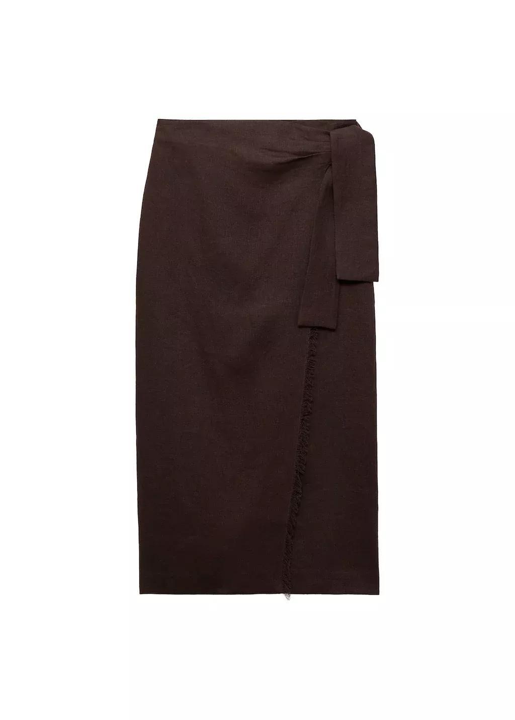 Brown Linen Sarong Skirt, , medium