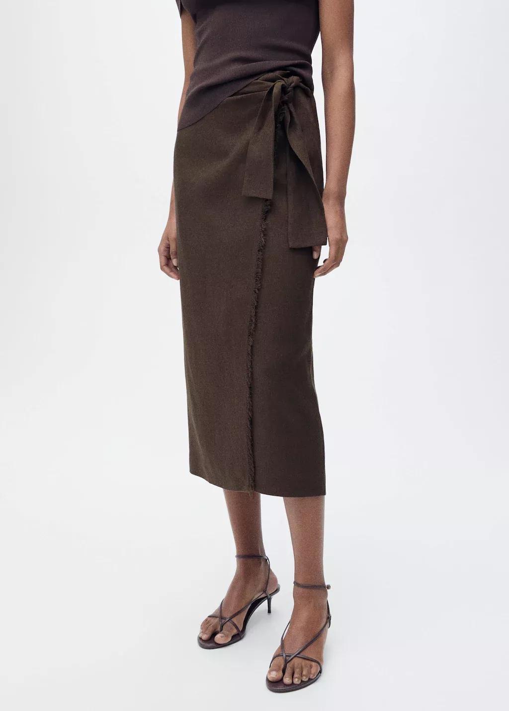Brown Linen Sarong Skirt, , large image number 1