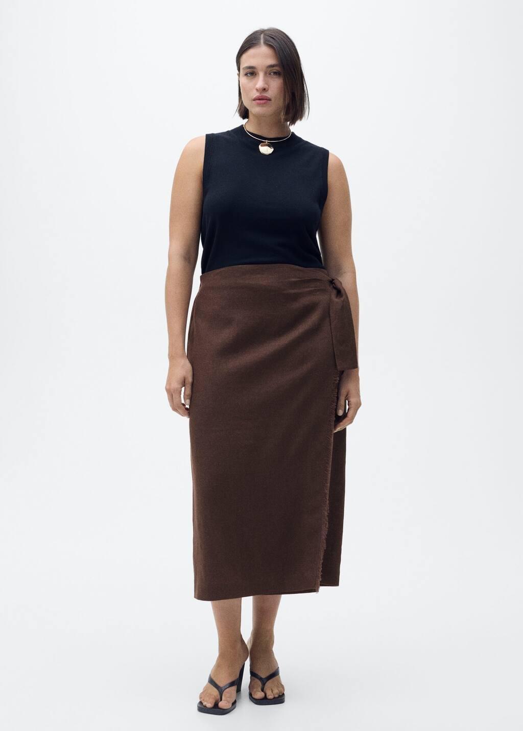 Brown Linen Sarong Skirt, , large image number 5