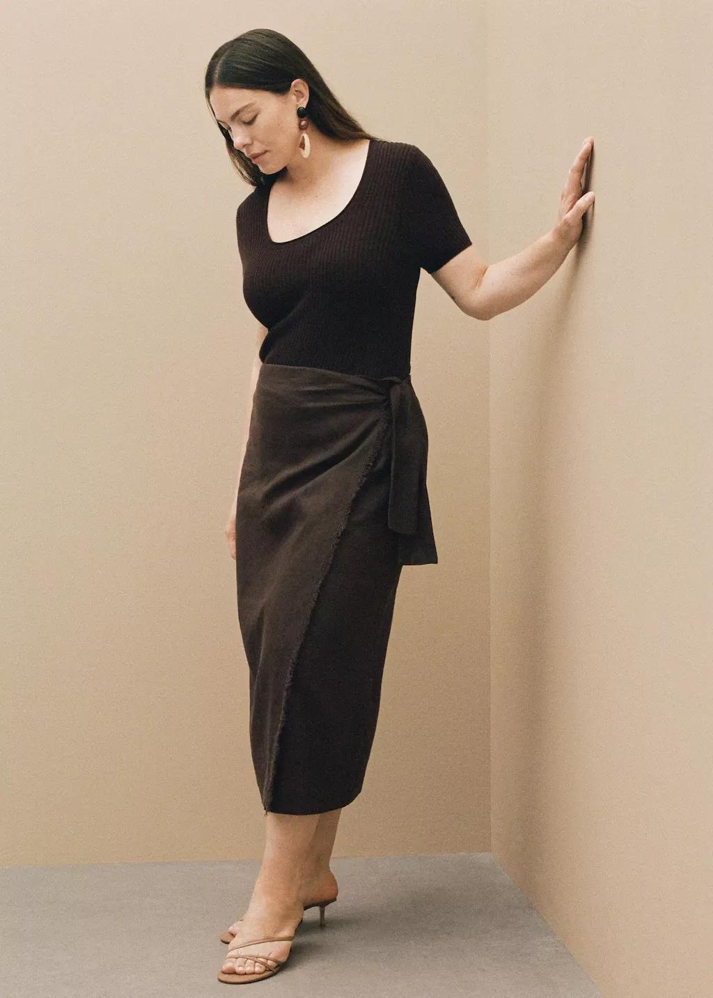 Brown Linen Sarong Skirt, , large image number 9