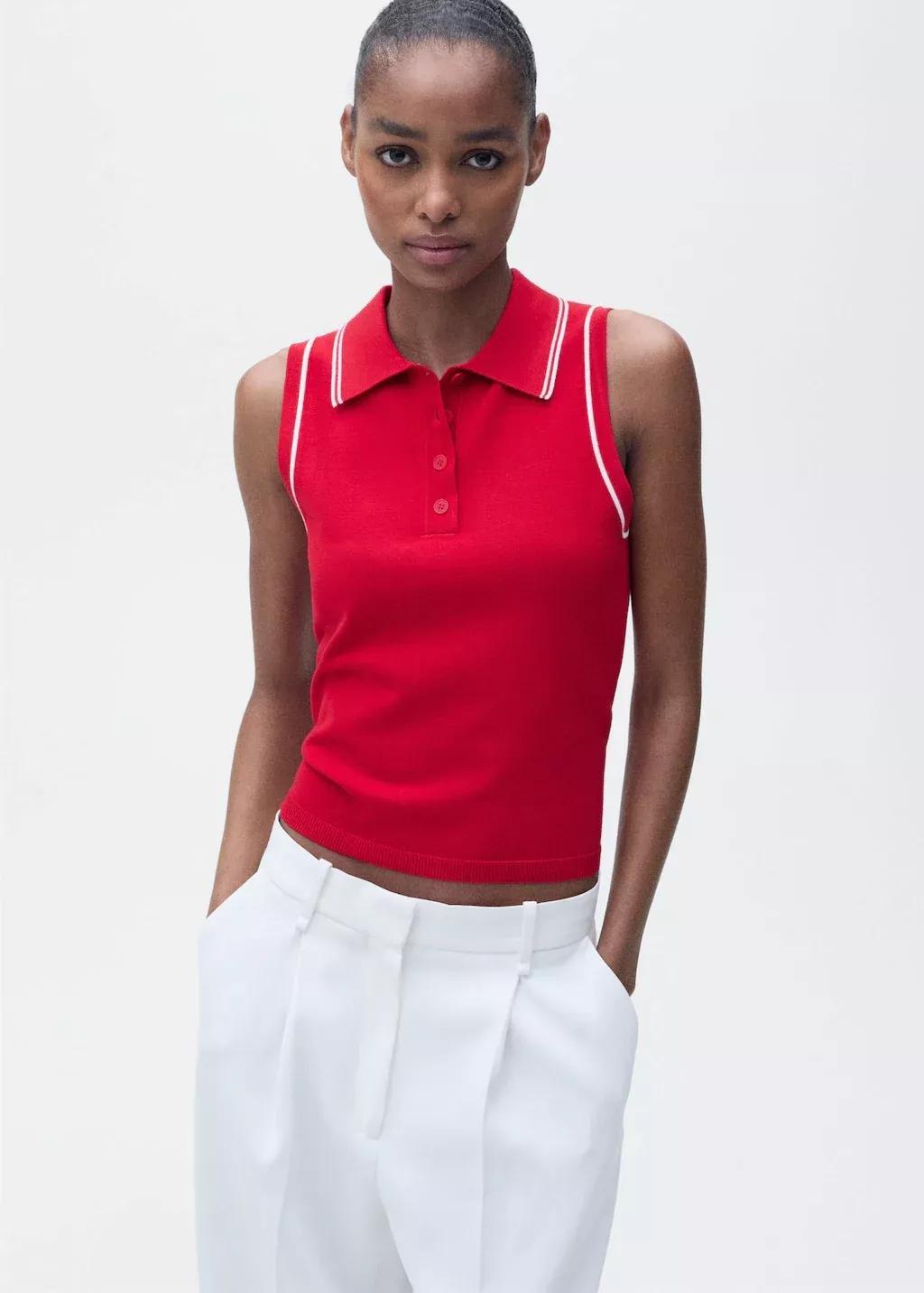 Red Polo-Neck Knitted Top With Contrasting Trims, , large image number 0