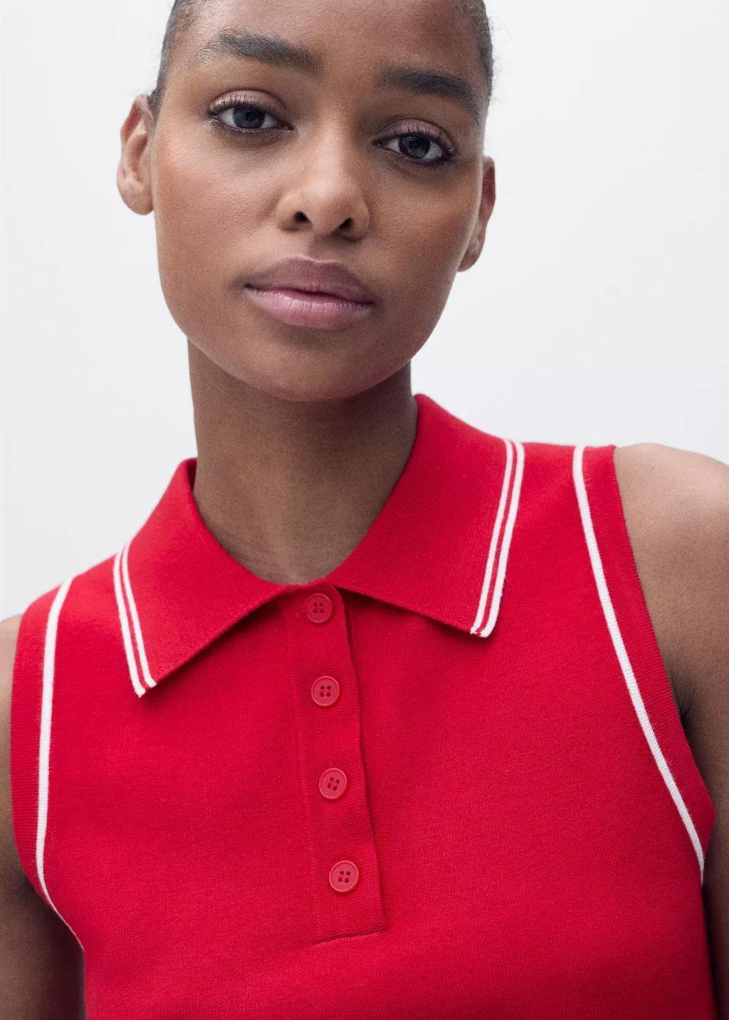 Red Polo-Neck Knitted Top With Contrasting Trims, , large image number 1