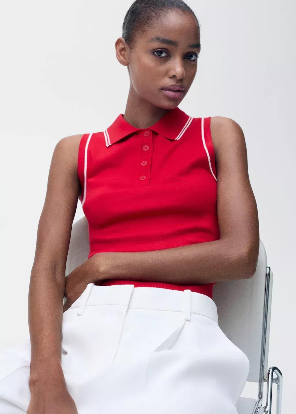 Red Polo-Neck Knitted Top With Contrasting Trims, , large image number 2