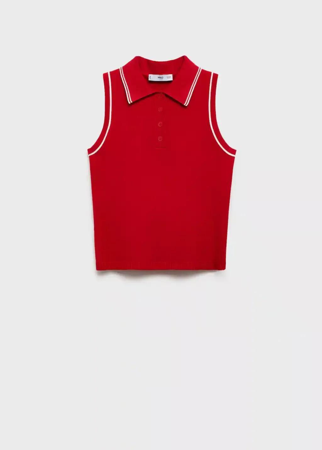 Red Polo-Neck Knitted Top With Contrasting Trims, , large image number 3