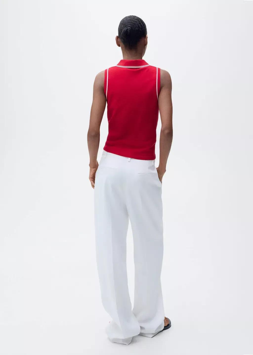 Red Polo-Neck Knitted Top With Contrasting Trims, , large image number 5