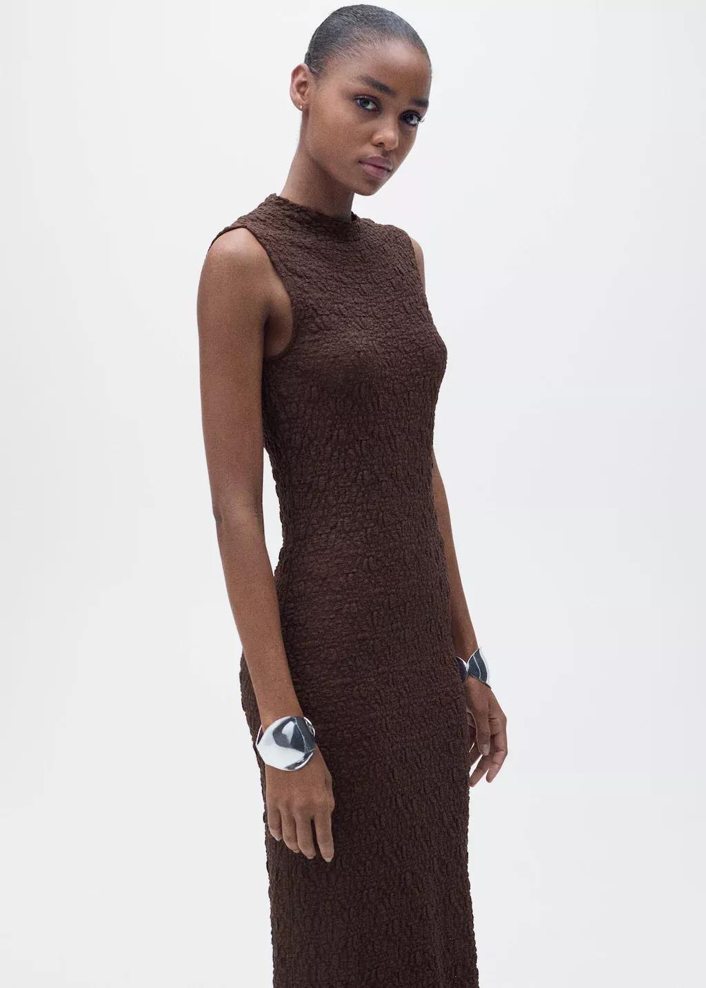 BROWN Perkins collar textured dress, , large image number 0