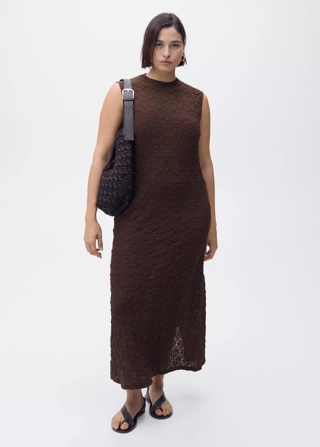 BROWN Perkins collar textured dress, , large image number 6